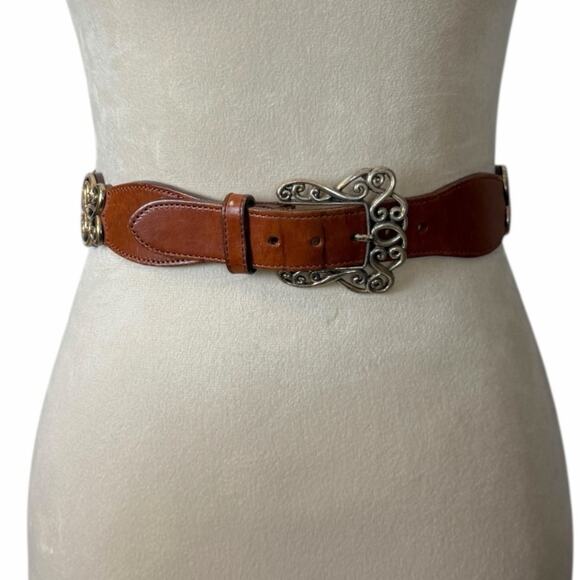 Brighton Western Boho Brown Cognac Leather Scroll Buckle Belt Women’s Size Small main image 9